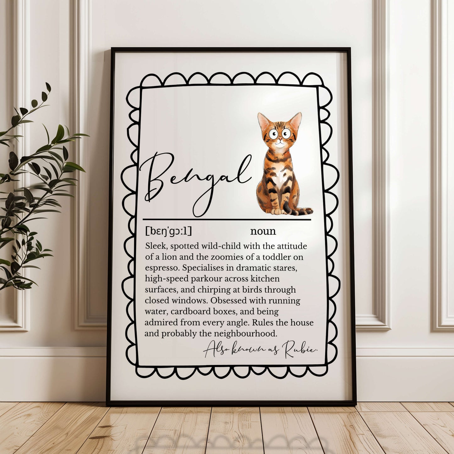 Illustrated Personalised Bengal Cat Definition Print