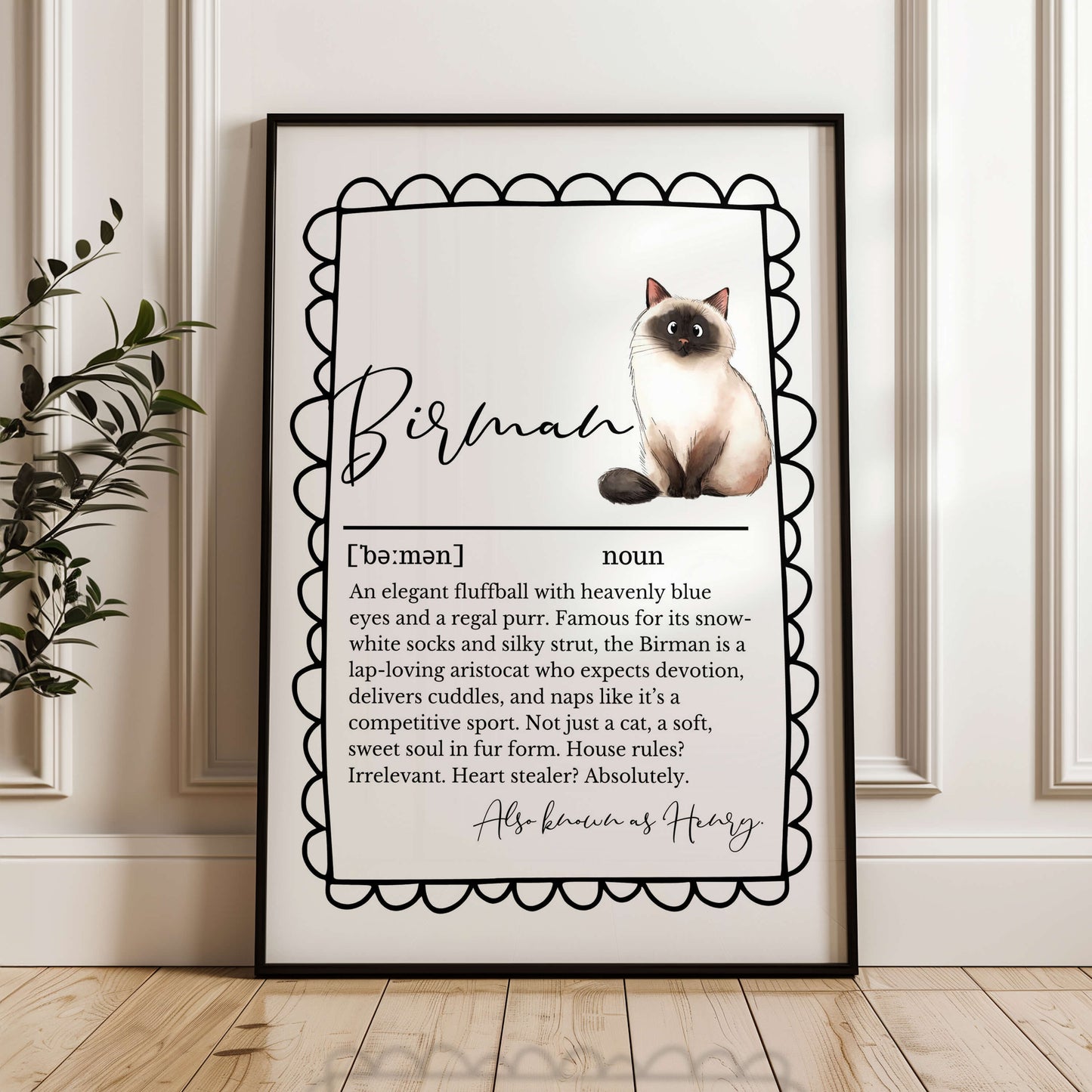 Illustrated Personalised Birman Cat Definition Print