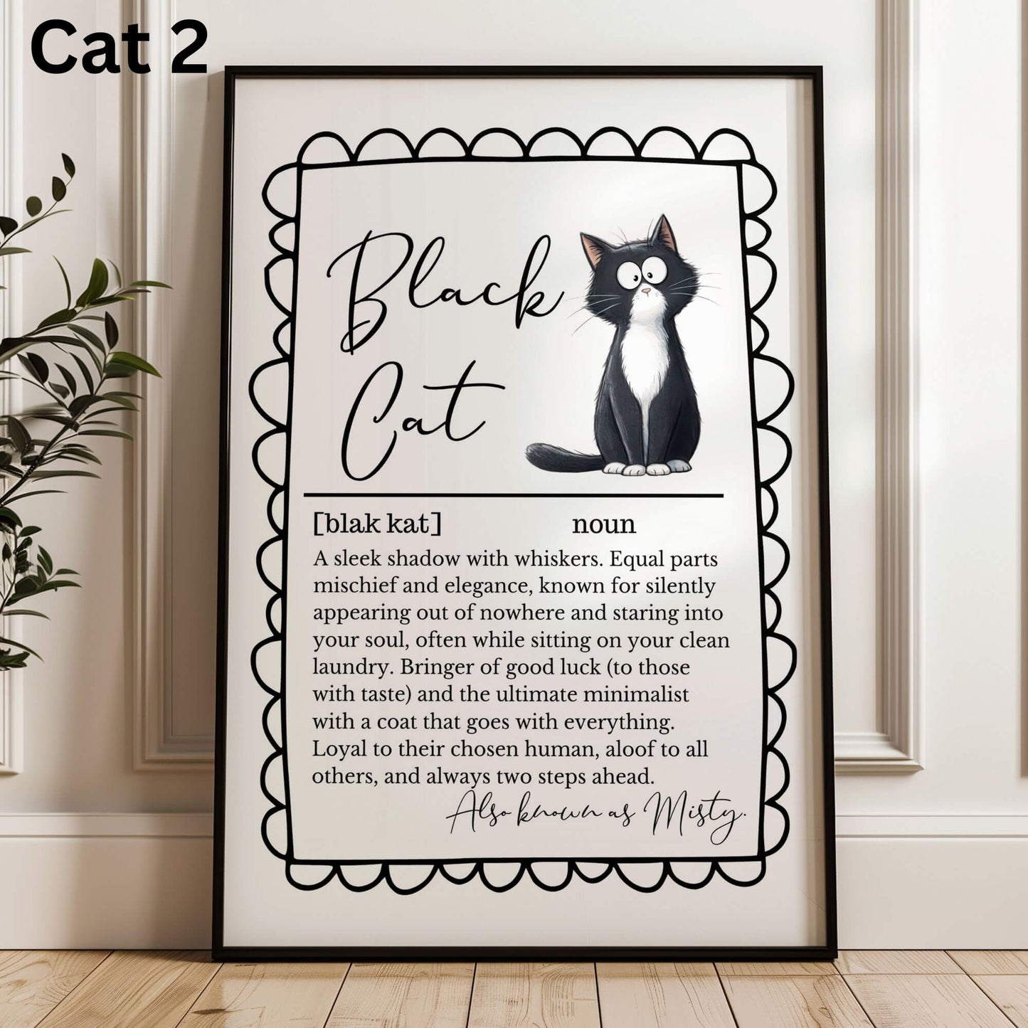 Illustrated Personalised Black Cat Definition Print