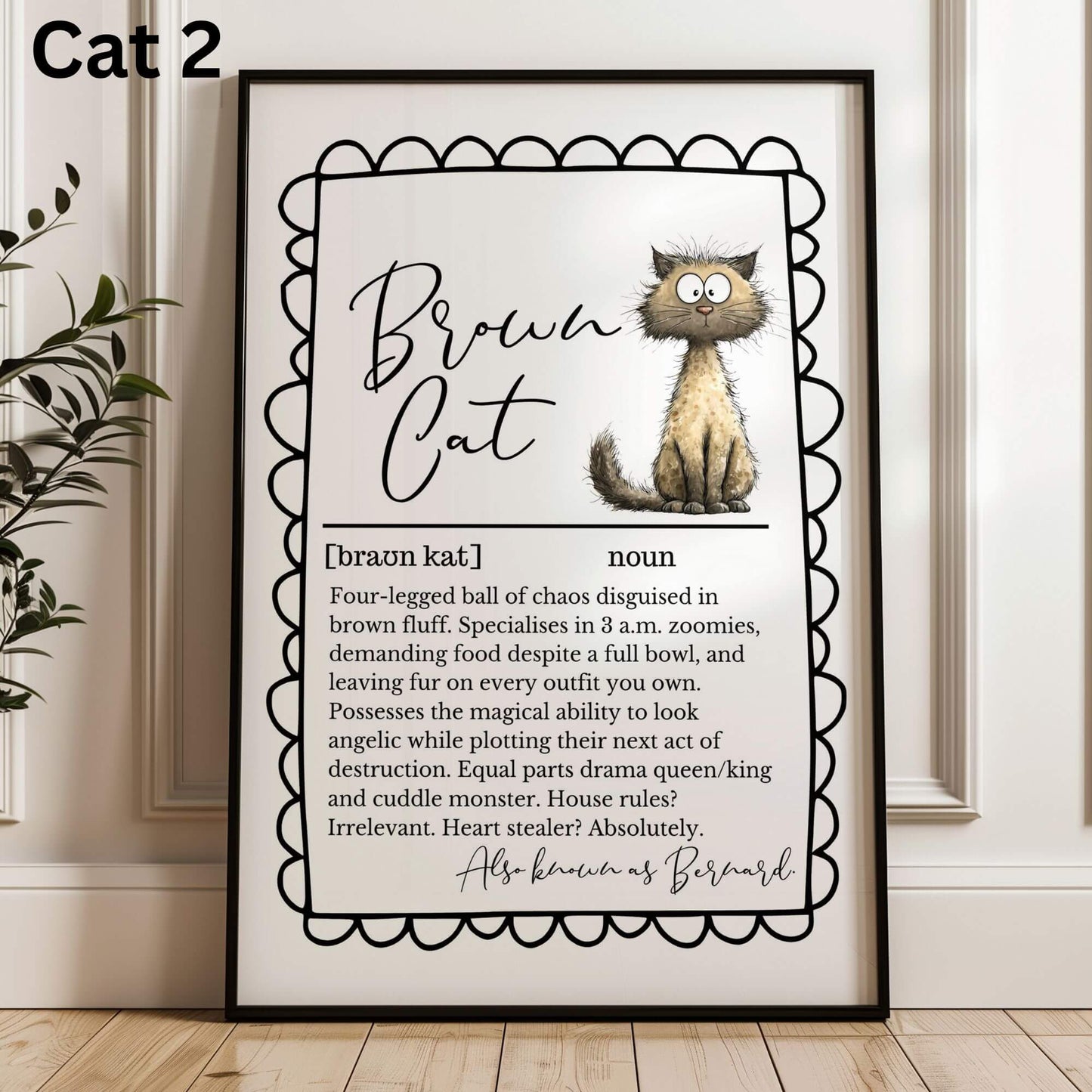 Illustrated Personalised Brown Cat Definition Print