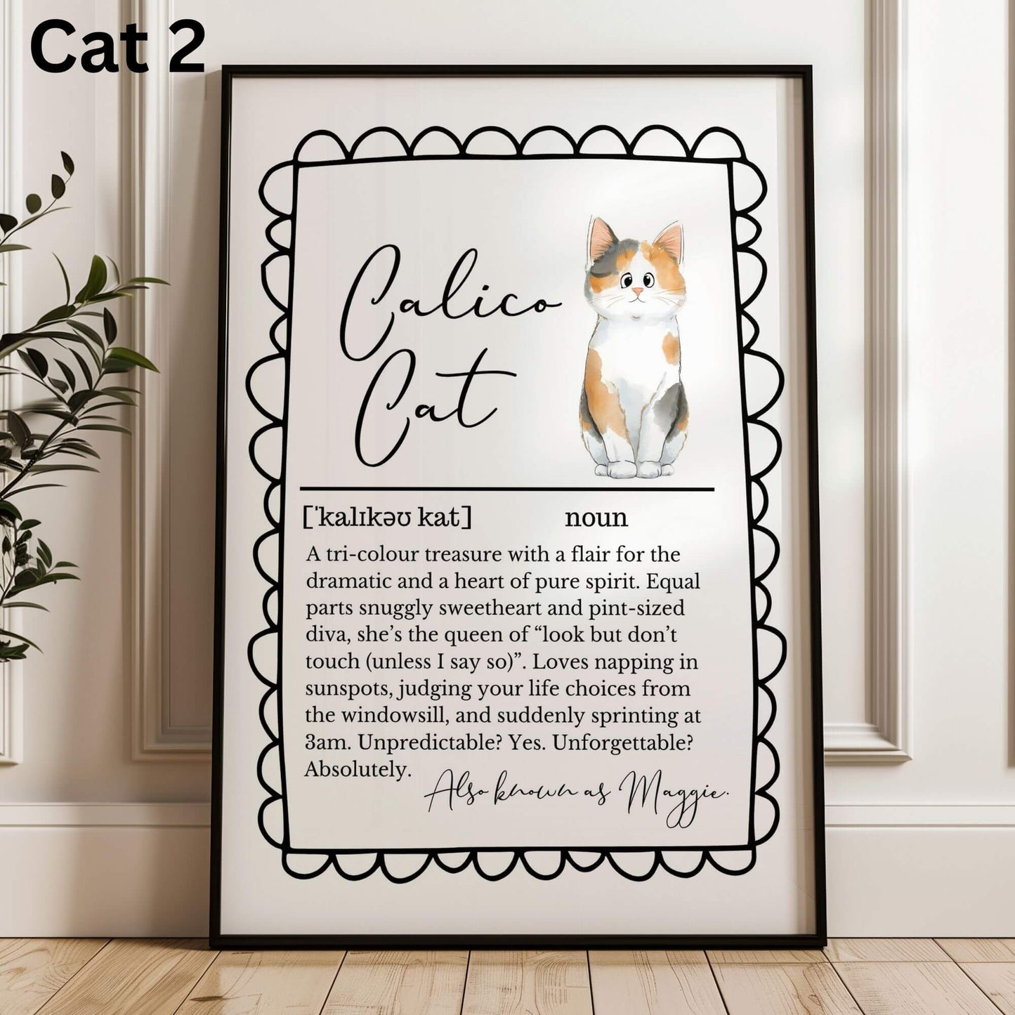 Illustrated Personalised Calico Cat Definition Print