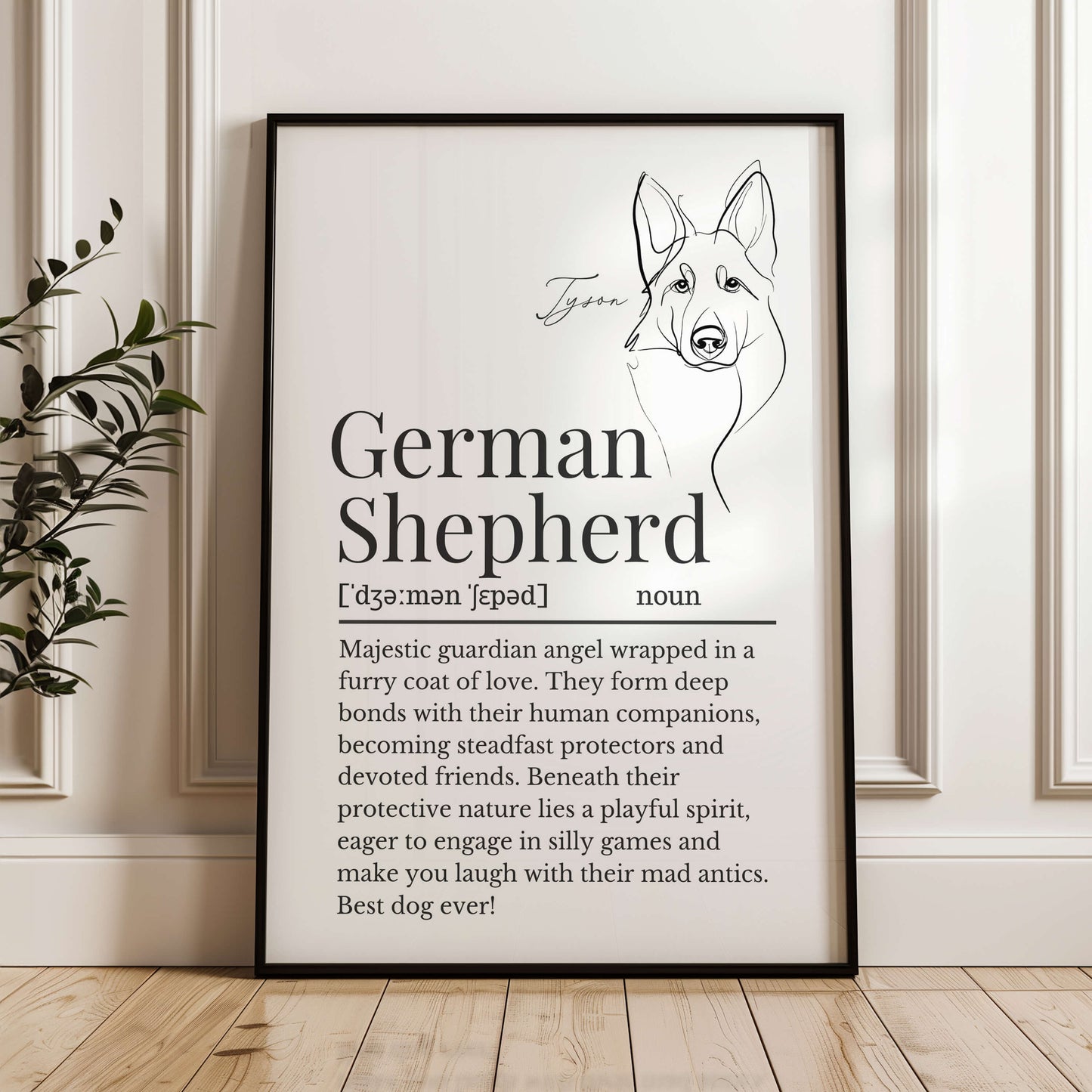 Illustrated Line Art German Shepherd Definition Print Personalisable