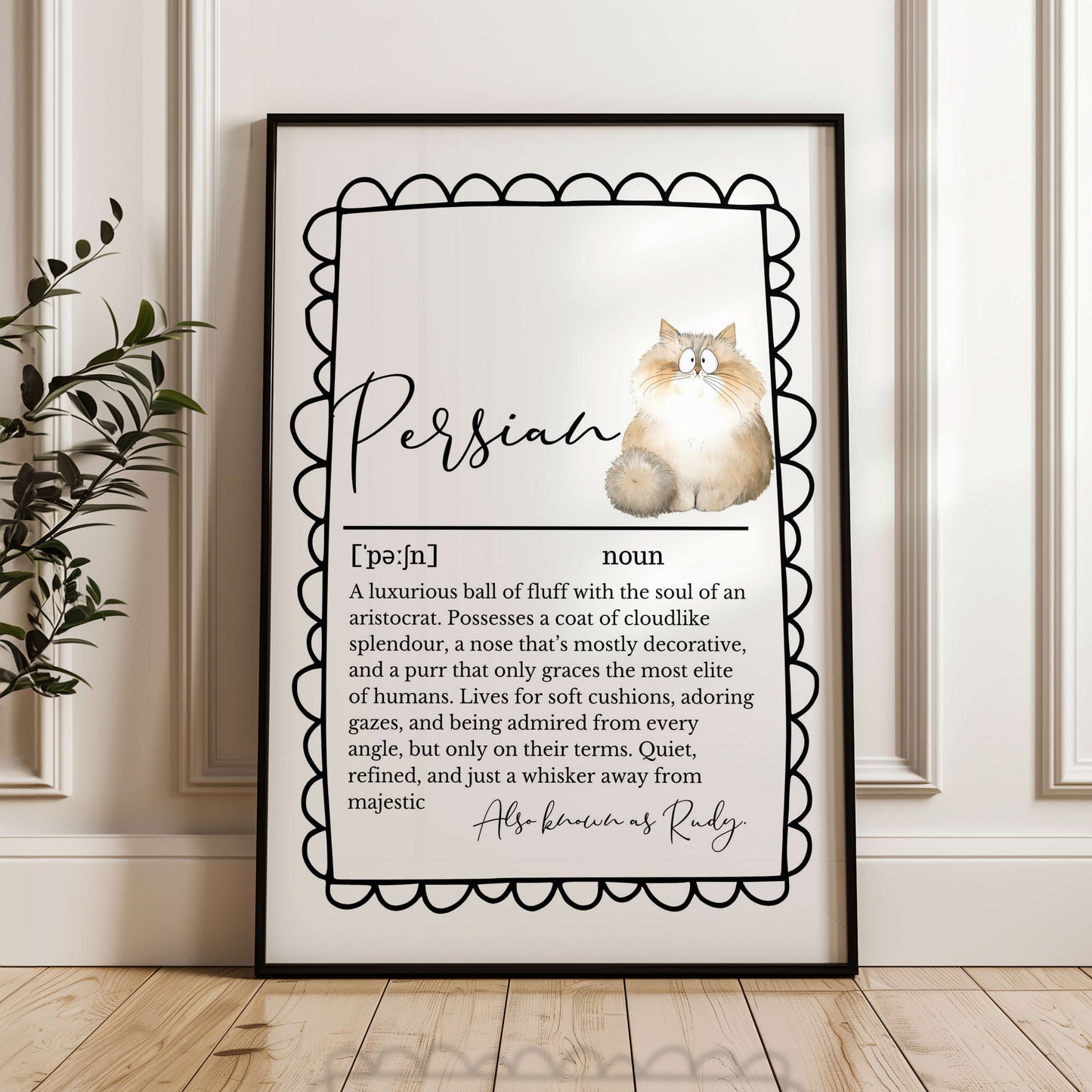 Illustrated Personalised Persian Cat Definition Print