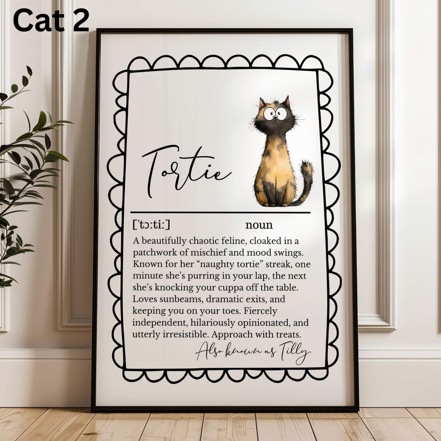 Illustrated Personalised Tortie Cat Definition Print