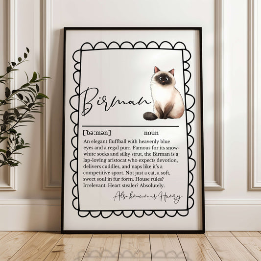 Illustrated Personalised Birman Cat Definition Print