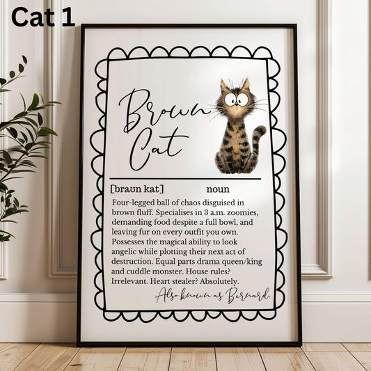 Illustrated Personalised Brown Cat Definition Print