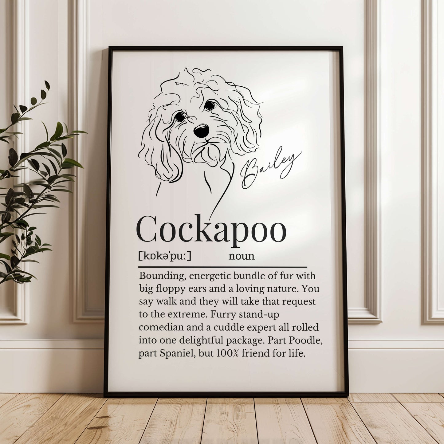 Illustrated Line Art Cockapoo Definition Print Personalisable