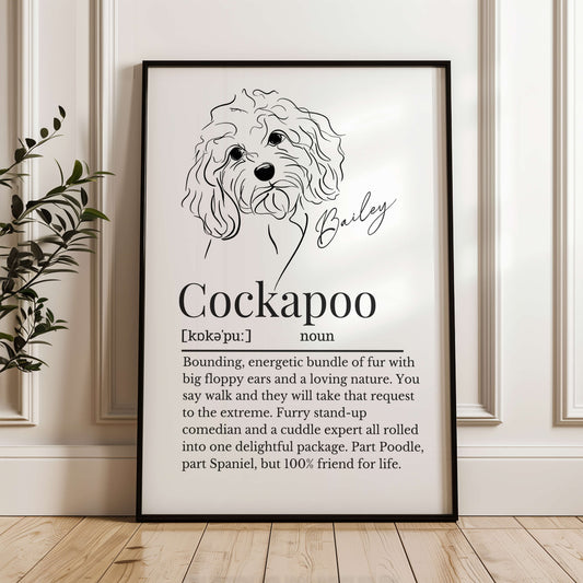 Illustrated Line Art Cockapoo Definition Print Personalisable