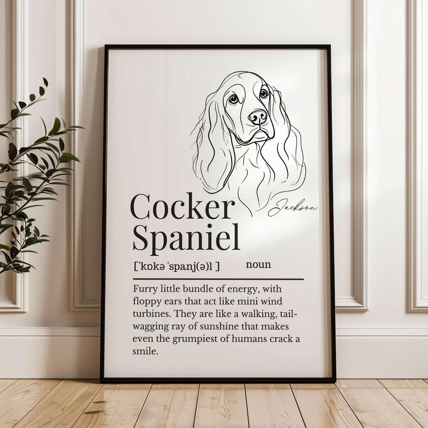 Illustrated Line Art Cocker Spaniel Definition Print Personalisable