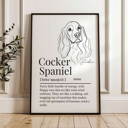 Illustrated Line Art Cocker Spaniel Definition Print Personalisable