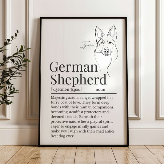 Illustrated Line Art German Shepherd Definition Print Personalisable