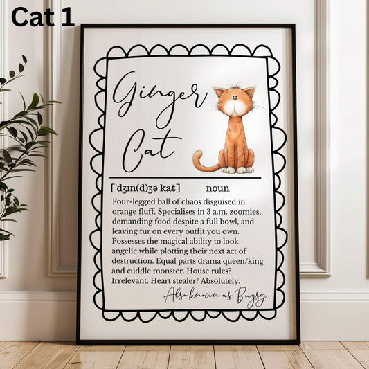 Illustrated Personalised Ginger Cat Definition Print