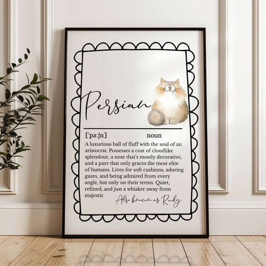 Illustrated Personalised Persian Cat Definition Print